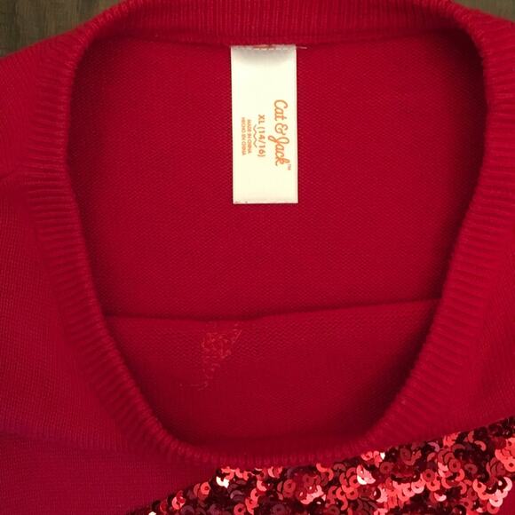 Cat & Jack Sweater Dress Red Sequin Star Kids XL Holiday Festive Target Brand - Picture 3 of 3